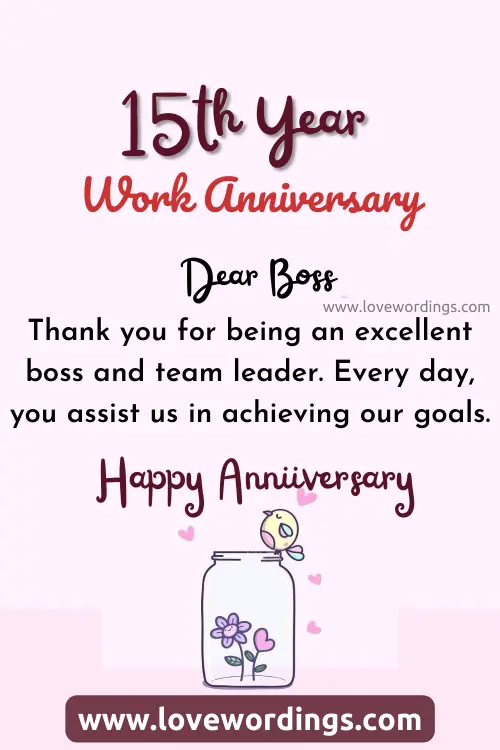 15th Year Work Anniversary Wishes To Boss