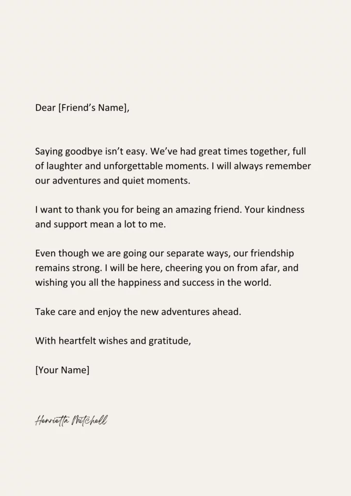 Emotional Goodbye Letter To Best Friend